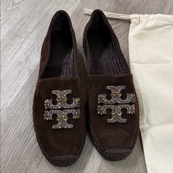 Tory Burch Shoes - Tory Burch Dark Brown Suede Loafers with Crystal Logo
Dust bag 
No original box